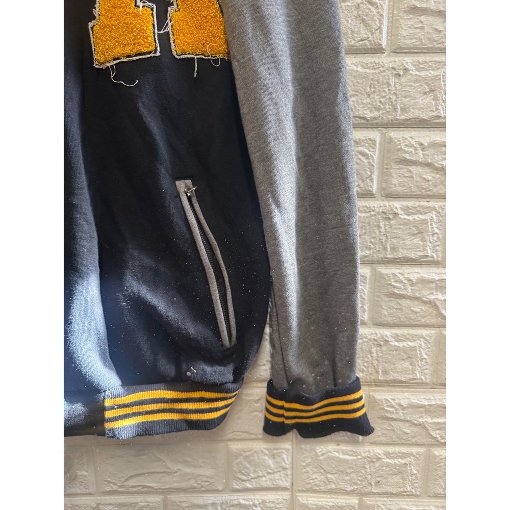 Red Ape Authentic Varsity Jacket Mens 3XL Black Grey Yellow Patch Bomber Fleece - Picture 4 of 8